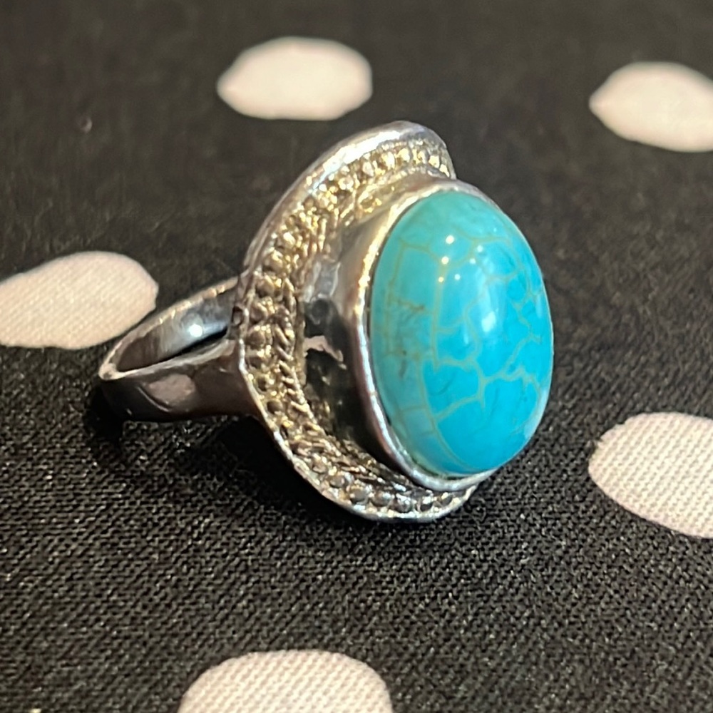 Statement Ring! Silver And Turquoise Colored Ston… - image 1